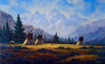 Native American Encampment in a Valley Limited Edition Hartwig Signed Print