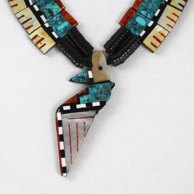 Native American Sterling Silver Multi Stone Necklace