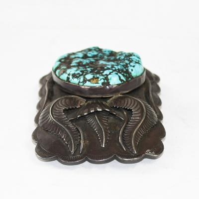 Native American Sterling Silver Turquoise Buckle 4 4ozt
