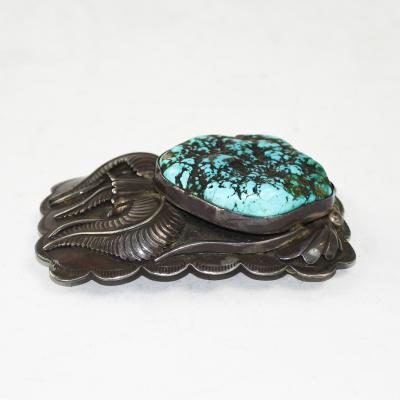 Native American Sterling Silver Turquoise Buckle 4 4ozt