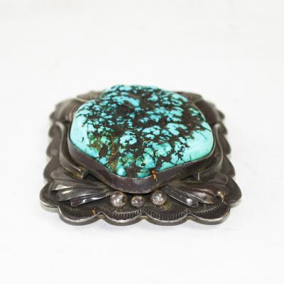 Native American Sterling Silver Turquoise Buckle 4 4ozt