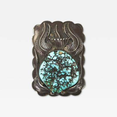 Native American Sterling Silver Turquoise Buckle 4 4ozt