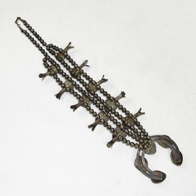 Native American Sterling Silver Turquoise Squash Blossom Necklace