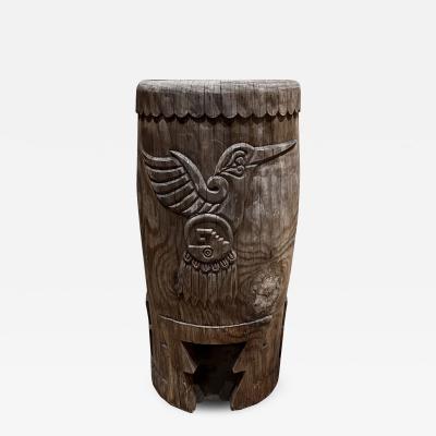 Native Aztec Music Dance Drum Carved Wood Pedestal Mexico