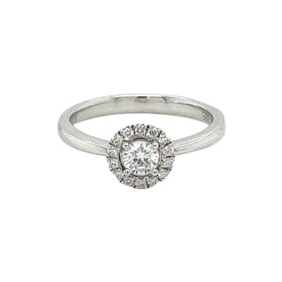 Natural 0 22 Carat Round Cut Diamond Ring in 14K White Gold Diamond Halo