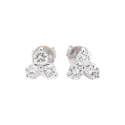 Natural 0 60 CTTW Diamond Three Stone Cluster Stud Earrings