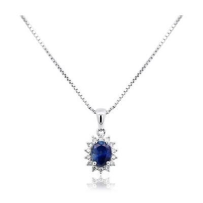 Natural 1 20 Carat Oval Cut Blue Sapphire and Diamond Halo Pendant Necklace