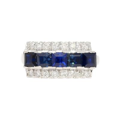 Natural 2 28 Carat Blue Sapphire Diamond Cluster 5 Stone Platinum Ring