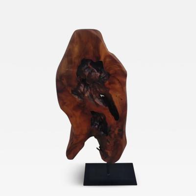 Natural Abstract Burl wood Sculpture on Metal Stand