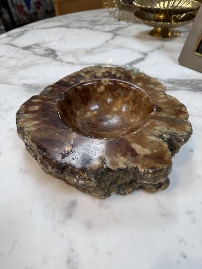 Natural Brown Marble Ashtray Polished Stone Bowl with Rustic Raw Edge