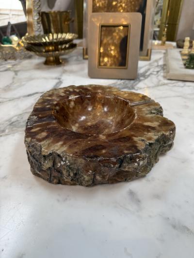 Natural Brown Marble Ashtray Polished Stone Bowl with Rustic Raw Edge