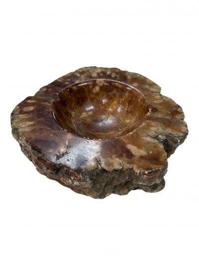 Natural Brown Marble Ashtray Polished Stone Bowl with Rustic Raw Edge