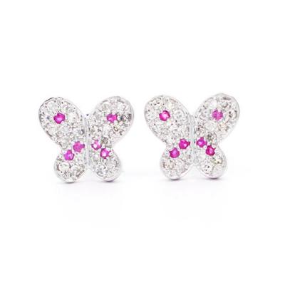 Natural Diamond and Pink Sapphire Cluster Butterfly Stud Earrings