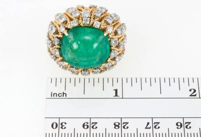 Natural Emerald Cabochon Diamond and Gold Cocktail Ring