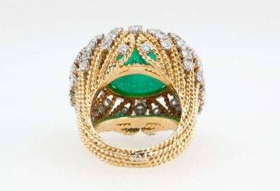 Natural Emerald Cabochon Diamond and Gold Cocktail Ring