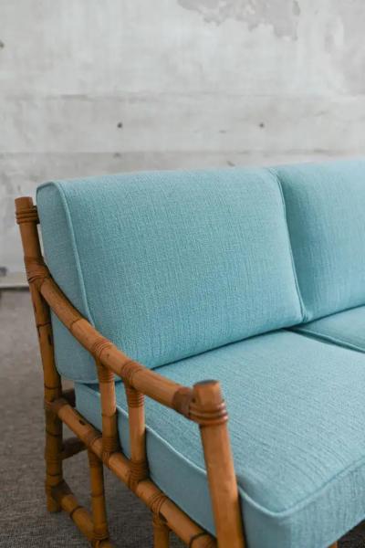 Natural Finish Bamboo Sofa 1980s