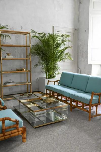 Natural Finish Bamboo Sofa 1980s