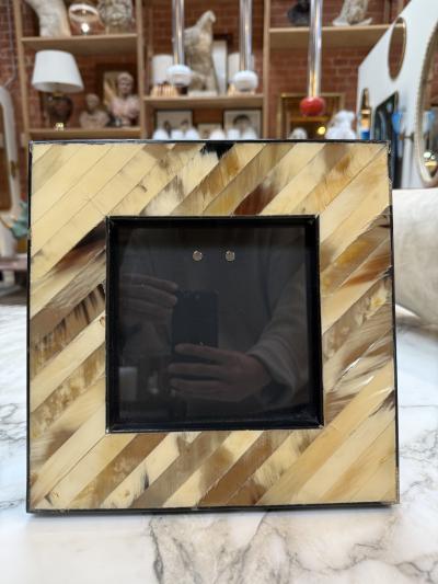 Natural Horn Chevron Inlay Square Photo Frame Black and Ivory Tones Large