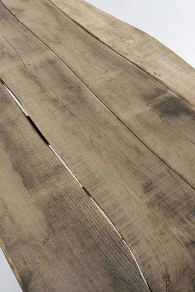 Natural Live Edge Rectangular Shape Table Raised Upon Rustic Wooden Trestle Base