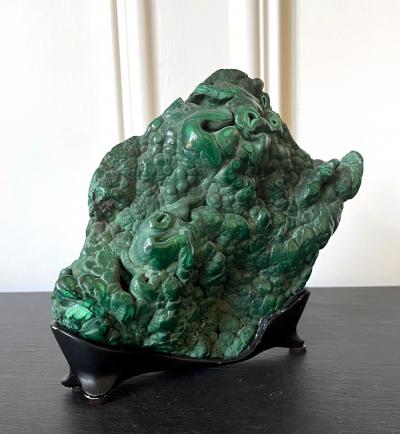 Natural Malachite Rock on Display Stand as Chinese Scholar Stone