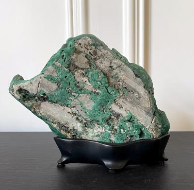Natural Malachite Rock on Display Stand as Chinese Scholar Stone