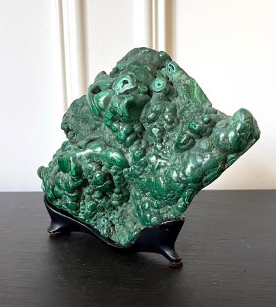 Natural Malachite Rock on Display Stand as Chinese Scholar Stone