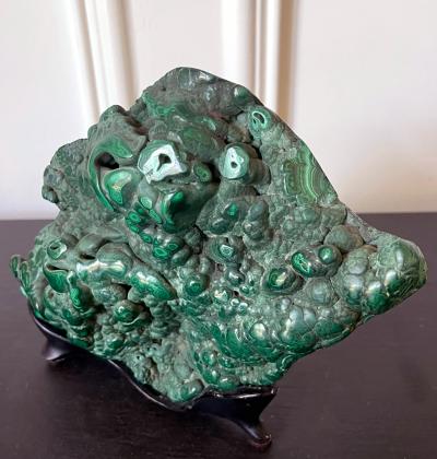 Natural Malachite Rock on Display Stand as Chinese Scholar Stone