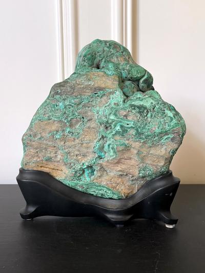 Natural Malachite Rock on Display Stand as Chinese Scholar Stone