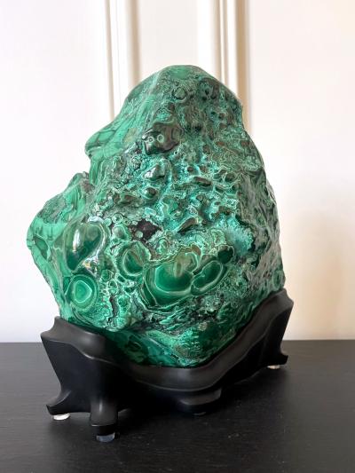 Natural Malachite Rock on Display Stand as Chinese Scholar Stone