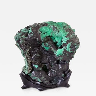 Natural Malachite Rock on Display Stand as Chinese Scholar Stone