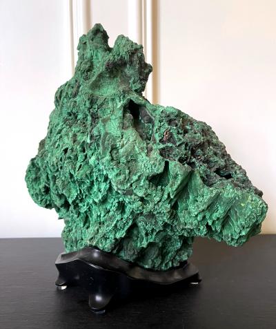 Natural Malachite Scholar Stone on Display Stand