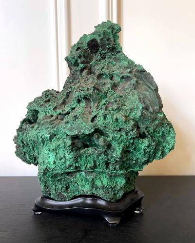 Natural Malachite Scholar Stone on Display Stand