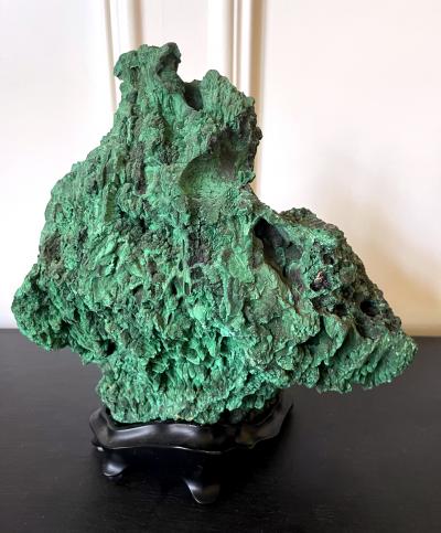 Natural Malachite Scholar Stone on Display Stand