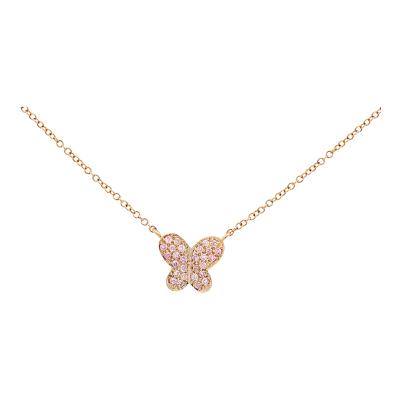 Natural Pink Diamond Butterfly Charm Floating Pendant Necklace in 18K Rose Gold