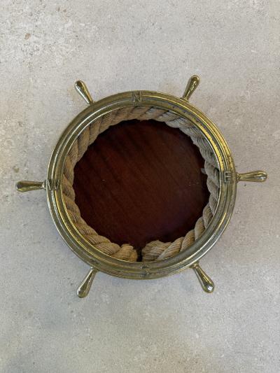 Nautical Ship Wheel Brass and Rope Catchall 1970s