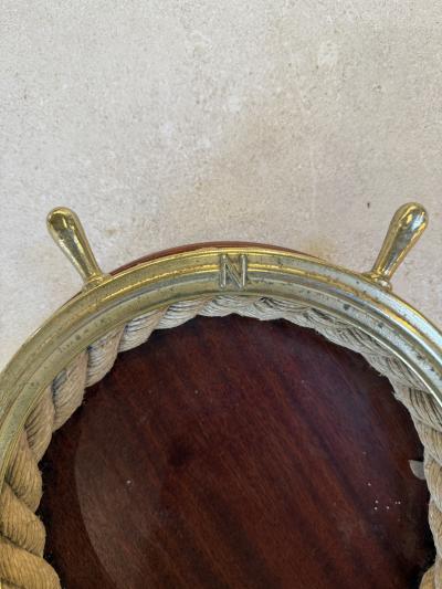 Nautical Ship Wheel Brass and Rope Catchall 1970s
