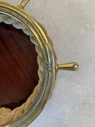 Nautical Ship Wheel Brass and Rope Catchall 1970s