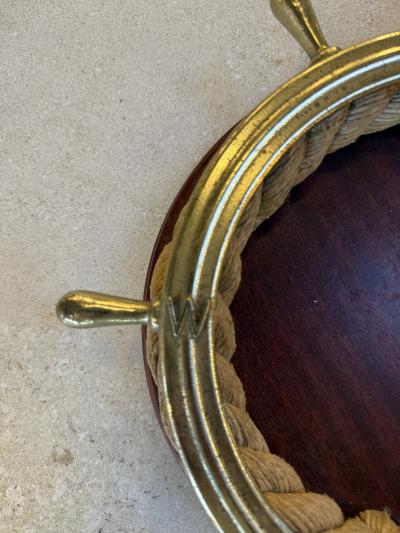 Nautical Ship Wheel Brass and Rope Catchall 1970s