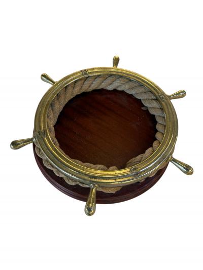 Nautical Ship Wheel Brass and Rope Catchall 1970s