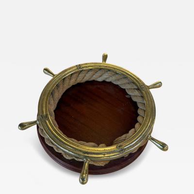 Nautical Ship Wheel Brass and Rope Catchall 1970s