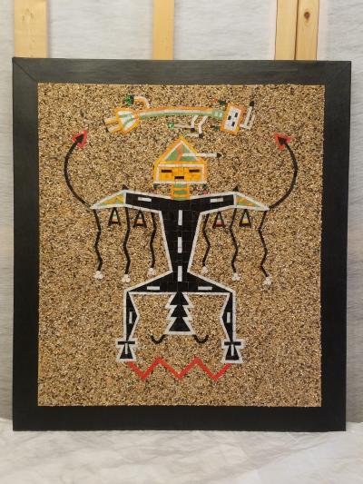 Navajo Sand Painting Mosaic Art Wall Panel of Father Sky 1960s