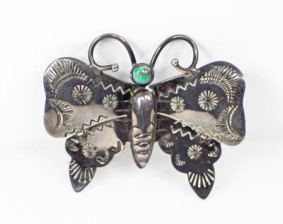 Navajo silver and turquoise butterfly pin