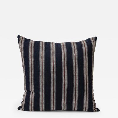 Navy Red Cream and Pink Linen Stripe Pillow