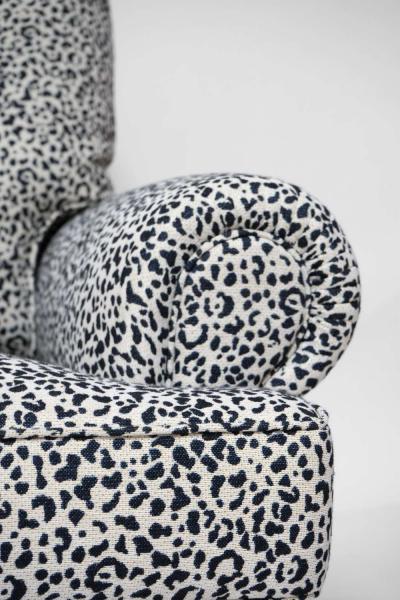 Navy blue and off white panther fabric sofa 1960s