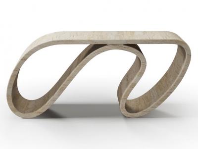 Neal Aronowitz Surge Console In Travertine Marble by Neal Aronowitz