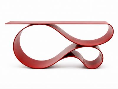 Neal Aronowitz Whorl Console In Red Powered Coated Aluminum by Neal Aronowitz