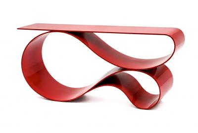 Neal Aronowitz Whorl Console In Red Powered Coated Aluminum by Neal Aronowitz