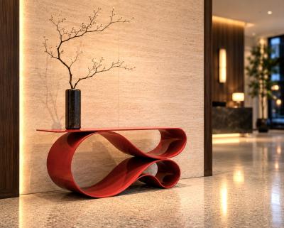 Neal Aronowitz Whorl Console In Red Powered Coated Aluminum by Neal Aronowitz