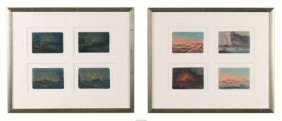 Neapolitan School Views of Mt Vesuvius and the Bay of Naples 19th c 