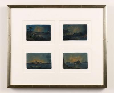 Neapolitan School Views of Mt Vesuvius and the Bay of Naples 19th c 